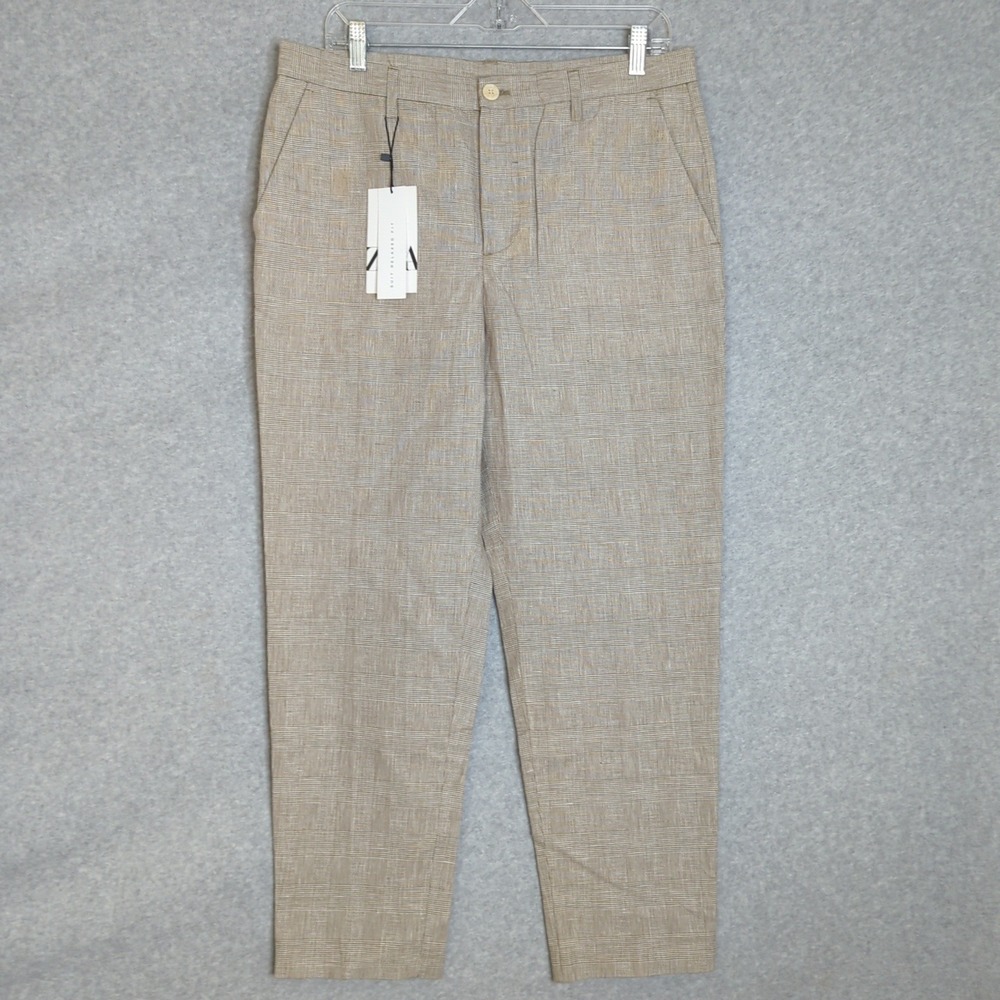 New Zara‎ Suit Relaxed Fit Dress Pants Sz L Plaid Checkered Linen Blend Trousers